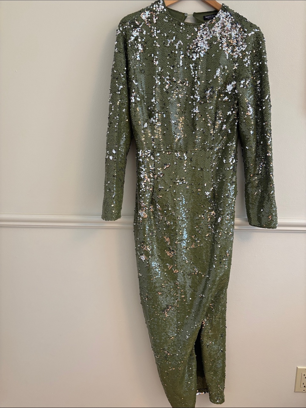 NWT Nasty Gal Olive Sequin Long Sleeve sequin dress